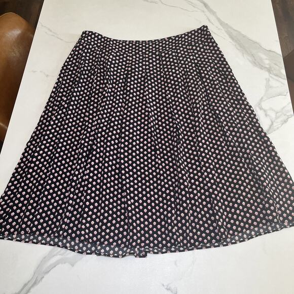 Talbots 100% Rayon Pleated A-Line Midi Skirt Black Pink Ivory Print Womens Sz 10 - Picture 2 of 11